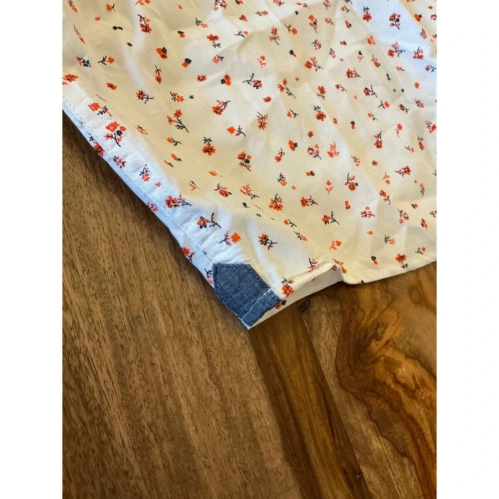 Banana Republic Mens XL Untucked Fit White Red Floral Cotton Button Down Shirt
